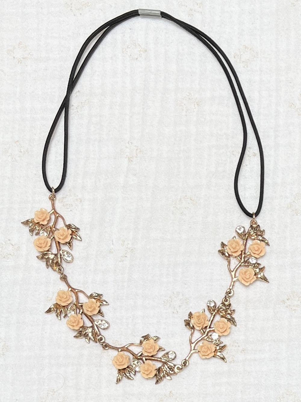 Dainty Peach Rose Gold Vine Choker Necklace Black Elastic Cord OS